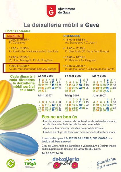 Informaci&oacute;n sobre la Deixalleria M&ograve;bil en Gav&agrave; Mar